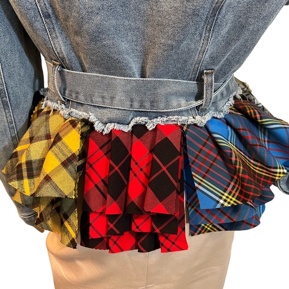 Akira NWT Size S Preppy Baby Girl Plaid Peplum Ruffled Denim Jacket (0486) - Picture 9 of 13